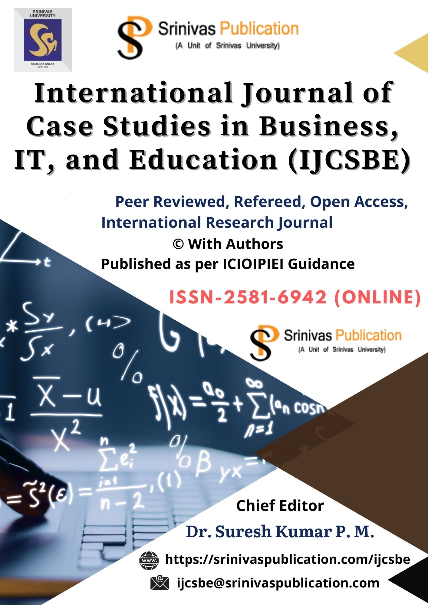 International Journal of Case Studies in Business, IT, and Education (IJCSBE) is an international, not-for-profit, open-access bi-annual online Refereed journal that accepts research works from scholars, academicians, professors, doctorates, lecturers and corporate in their respective expertise of studies. The aim of IJCSBE is to publish peer reviewed research and review articles. The mission of this journal is to publish original contributions in its field to promote research in various disciplines. IJCSBE aims to bring pure academic research and more practical publications in the area of Business, Information Technology, and Education especially Case studies.  So it covers the full range of research applied to various sciences that meet the future demands. All submitted articles should report original, previously unpublished (experimental or theoretical or Case studies) research and results. All the submissions in the scope of IJCSBE will be peer-reviewed. All submissions are also checked for plagiarism. The length of the manuscript must be between five (5) to twenty (20) journal pages excluding references.